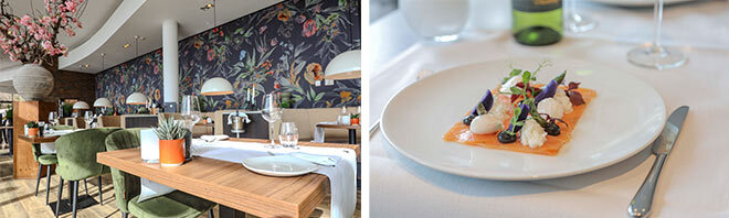 Gedekte tafels en culinaire maaltijd in Fletcher Hotel-Restaurant De Wageningsche Berg